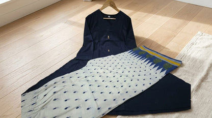Women’s Pure Cotton Indo-Western Palazzo Co-ord Set | Handcrafted Beadwork Neckline with Designer Ikat-Inspired Print