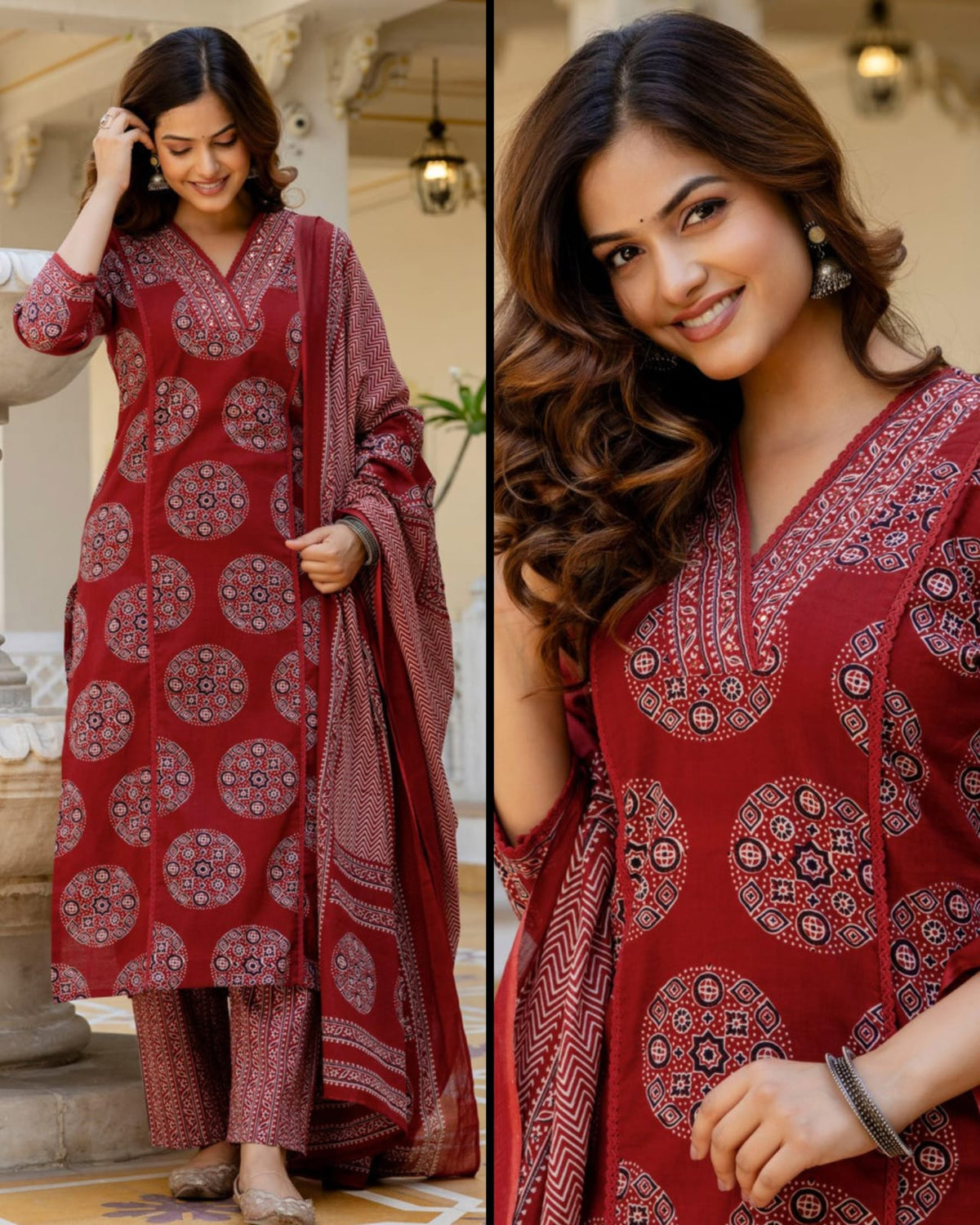 Women’s Pure Cotton 60/60 Heavy Printed Kurti Pant Dupatta Set | Hand Work & Lace Detailing | 3-Piece Showroom Collection