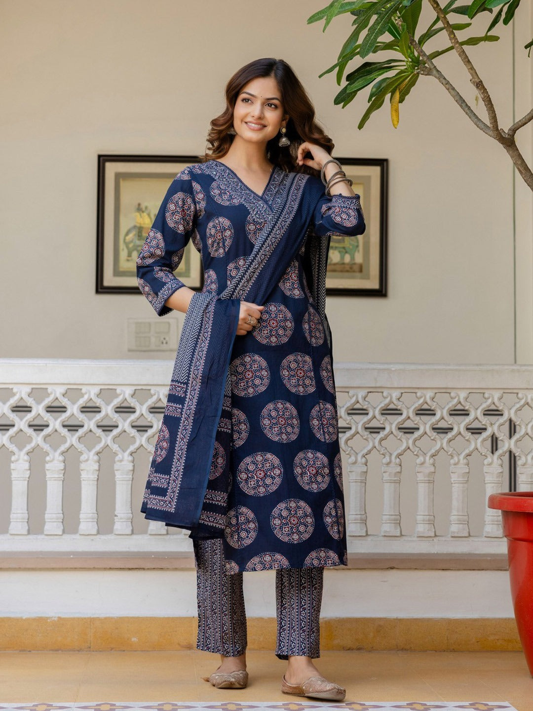 Women’s Pure Cotton 60/60 Heavy Printed Kurti Pant Dupatta Set | Hand Work & Lace Detailing | 3-Piece Showroom Collection
