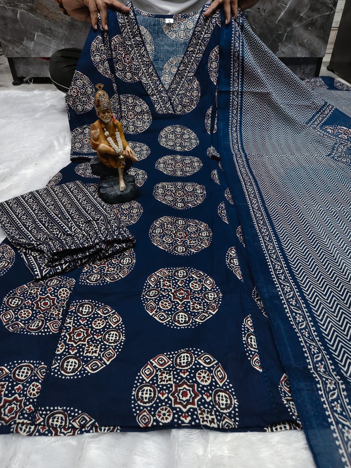 Women’s Pure Cotton 60/60 Heavy Printed Kurti Pant Dupatta Set | Hand Work & Lace Detailing | 3-Piece Showroom Collection