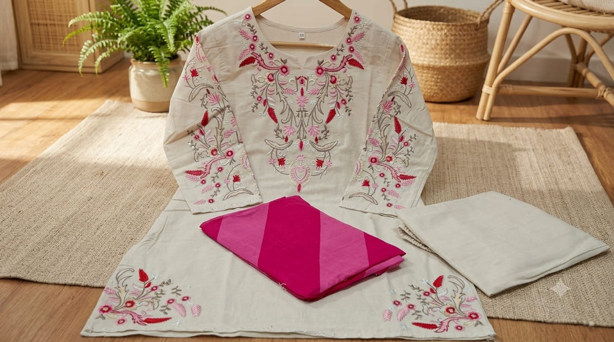 Women’s Cotton Flex Corset-Style Embroidered Farshi Salwar Set | Floral Print with Lace Detailing | Trendy Ethnic 2-Piece Set